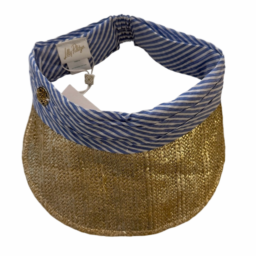Lilly Pulitzer For Shore Visor Coastal Blue Gold Oxford Stripe Hat One Size NEW - Picture 3 of 14